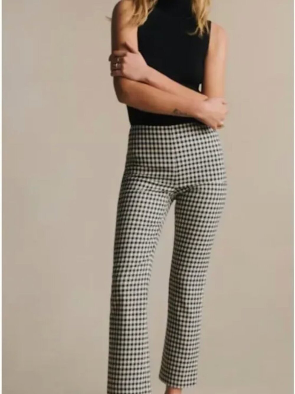 Sézane Houndstooth Straight Leg Pants Black White Size 36